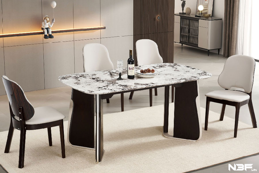Bộ Bàn Ăn 1,6m Mặt Đá Tự Nhiên Hiện Đại 6 Ghế
