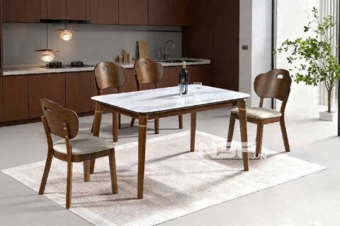 Bộ bàn ăn 4 ghế gố tự nhiên mặt đá hiện đại