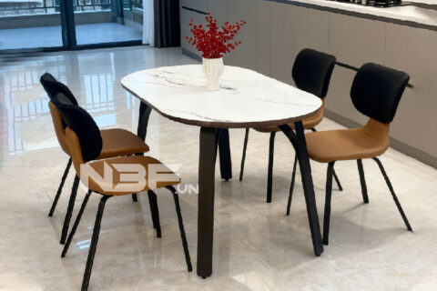 Bộ Bàn Ăn Mặt Đá Tự Nhiên 1m6 Hình Oval